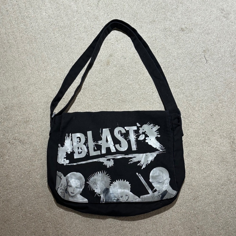 Nana Anime Blast Messenger Bag Black Canvas Crossbody Silver Graphic Large